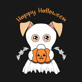 Happy Halloween Cute ghost dog, Kawaii black dog with pumpkin T-Shirt