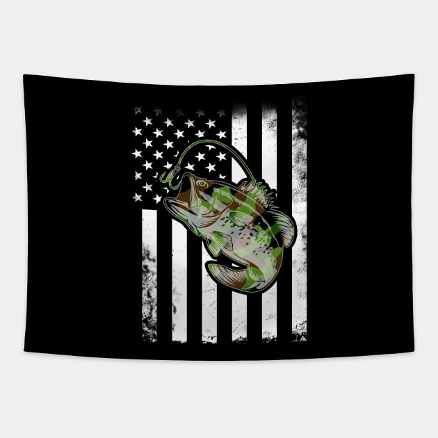 Bass Fishing American Camo USA Flag Tapestry by Nifty T Shirts