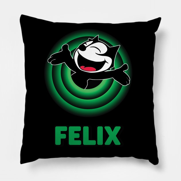 Felix the Cat Cartoon Cat Arms Outstretched Green Vintage Retro Pillow by VogueTime