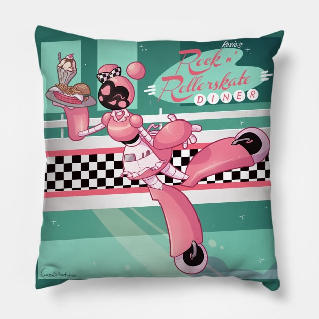 Rosie's Rock And Rollerskate Diner Pillow by Galaxxi