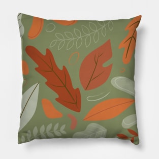 Fall leaves pattern - green background Pillow