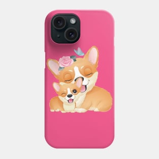 Cute little corgi mother and baby tshirt Phone Case