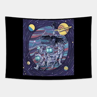 90's style crow fishing with cats Tapestry