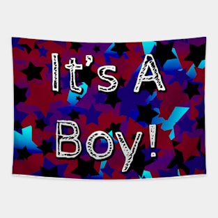 It's A Boy! Stars in Dark Red and Blues Tapestry