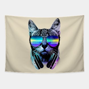 Music Lover Cat Cool Trendy Rainbow Graphic Tapestry