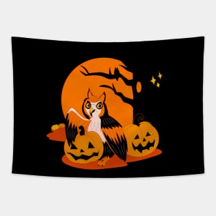 Vintage Halloween Owl Design Tapestry