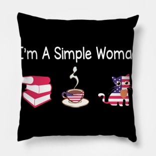 Reading Books Drinking Coffee And Loving Cats I'm A Simple Woman Happy Summer July 4th Day Pillow