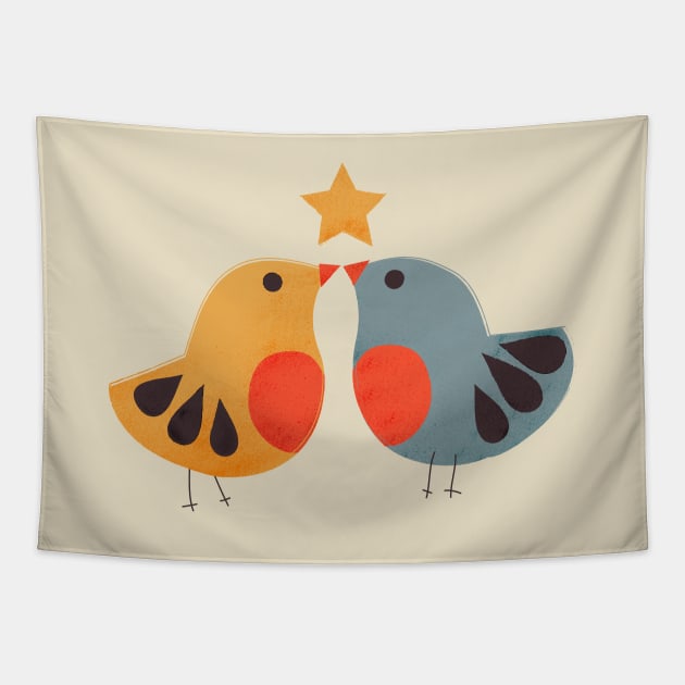 Festive cute birds Tapestry by showmemars