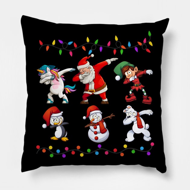 Dabbing Santa Elf Friends Christmas Pillow by medrik