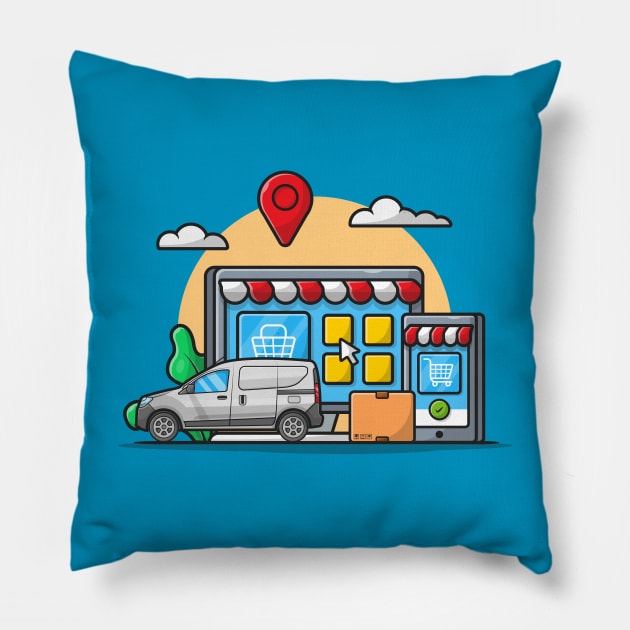 E-Commerce Delivery Cartoon Vector Icon Illustration Pillow by Catalyst Labs