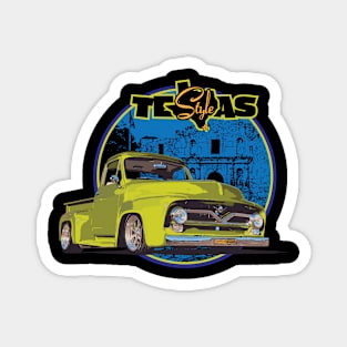 Texas-Style Custom Ford Truck Alamo scene yellow-green, blue and black colors Magnet