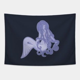 Sitting Mermaid Blue Tapestry