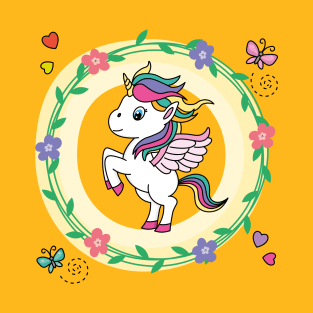 Wreath of Flowers Unicorn T-Shirt