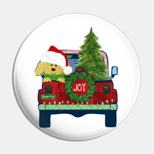 Cute Christmas Golden Doodle Jeep Bringing Home Tree Pin