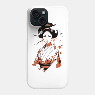 Japanese geisha red and black illustration Phone Case