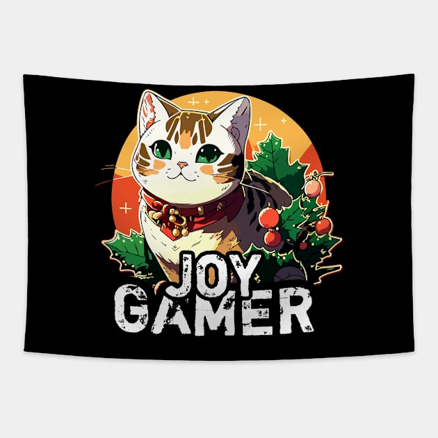 Kawaii Gamer Christmas Cat Tapestry by MaystarUniverse