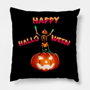 Happy Halloween skeleton pumpkin man Pillow