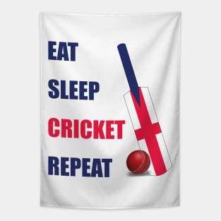 Eat Sleep Cricket Repeat England Flag Cricket Bat Tapestry