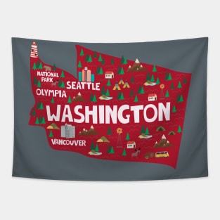 Washington State USA Illustrated Map Tapestry