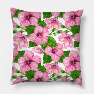 Pink hibiscus watercolor pattern Pillow