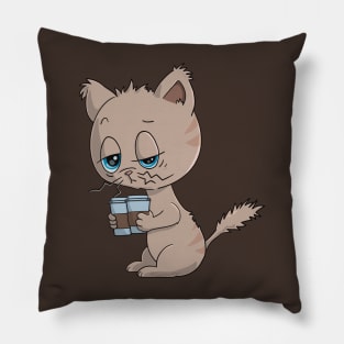 Funny Coffee Cat Cartoon Pillow