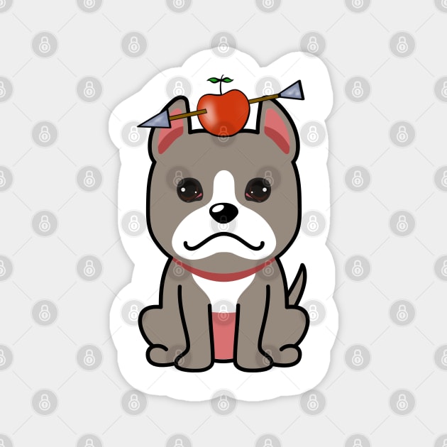 Cute grey dog has an apple and arrow on head Magnet by Pet Station