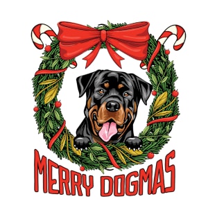 Merry Dogmas Christmas Rottweiler Dog Owner T-Shirt