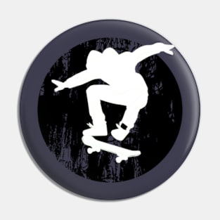 Grunge Urban Skateboarder Graffiti Style - White Silhouette with Black Background Pin