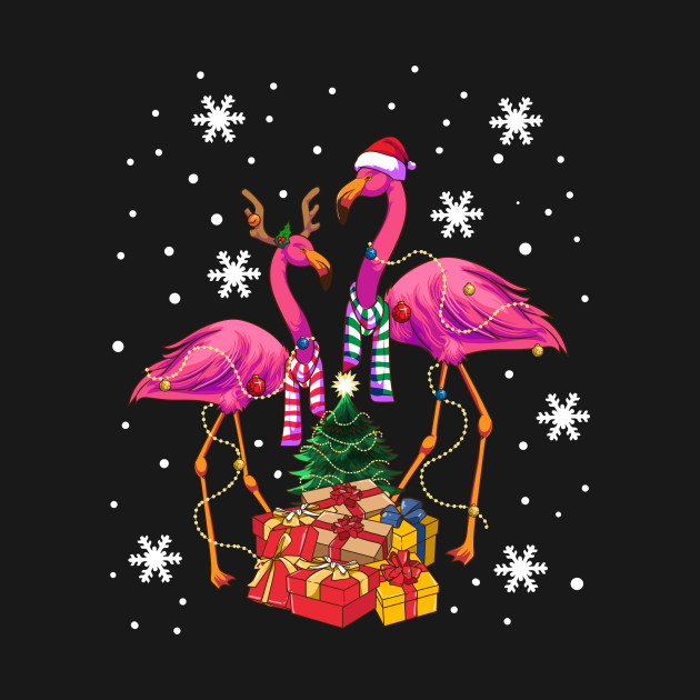 Disover Christmas Flamingos Beach Snowflakes Deck The Palms - Christmas Flamingo - T-Shirt