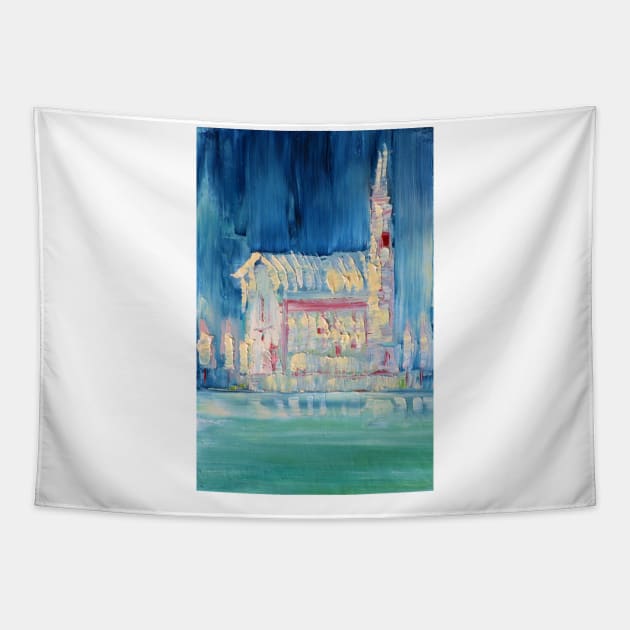 CHURCH UNDER THE RAIN Tapestry by lautir