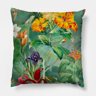 Colorful tropical floral leaves botanical illustration, tropical plants,leaves and flowers, green  leaves pattern Pillow