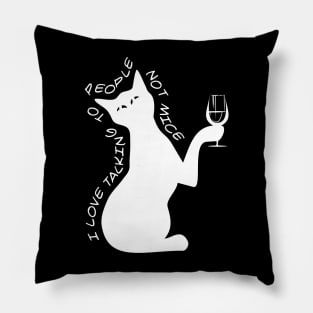 Cat with a glass (white print) Pillow