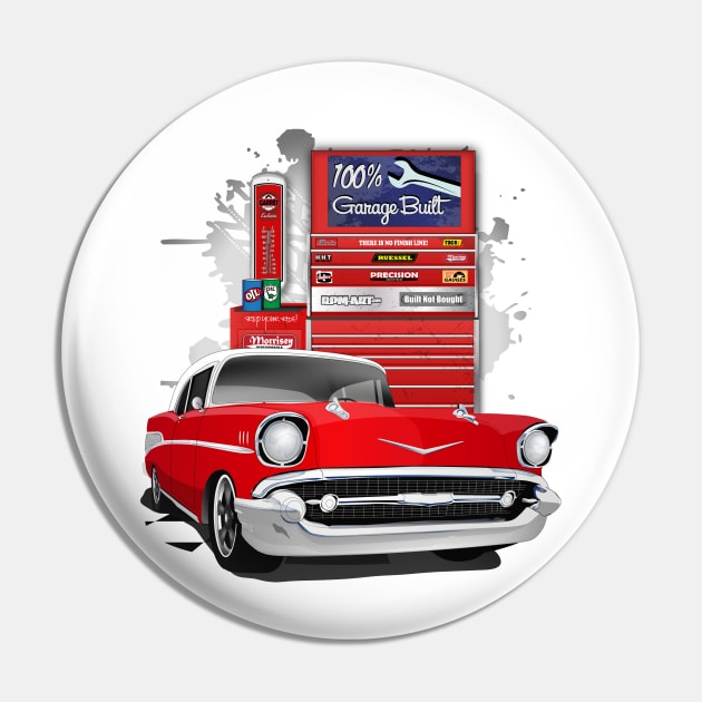 1957 Red and White Garage Built Chevy Bel Air Pin by RPM-ART