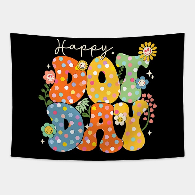 Happy Dot Day Flowers Smile Face Groovy Teacher Kids Tapestry by everetto