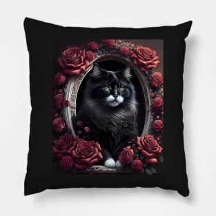 Cat with Roses - Modern digital art Pillow