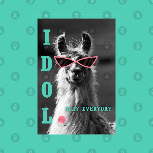 Llama idol slay everyday - biscay green pink by Las Sestras