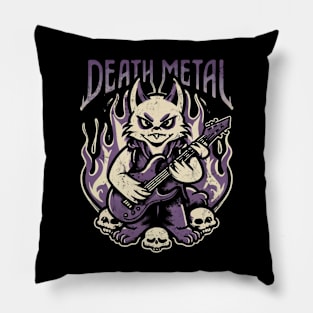 Death Metal Satanic Baphomet Cat playing guitar Pillow