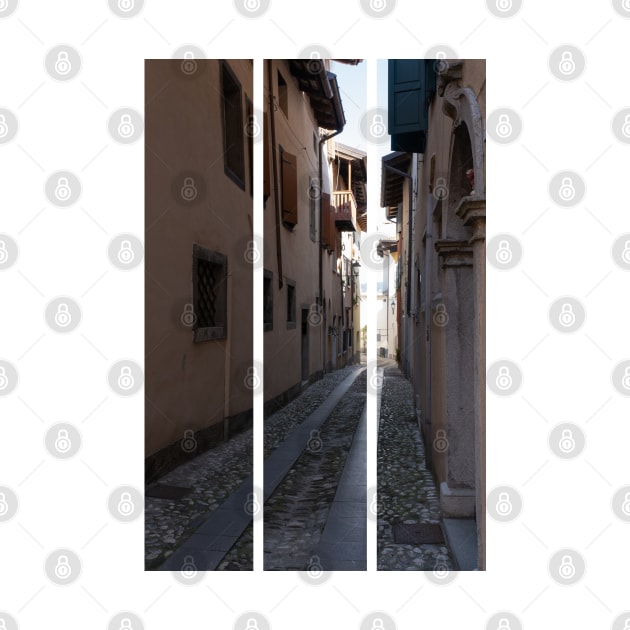 North Italy Life in the center of the lombard medieval city. Walking through narrow streets and walls. Sunny summer day. (vertical) by fabbroni-art