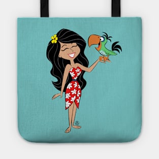 PRETTY ISLAND WOMAN AND TROPICAL BIRD Tote