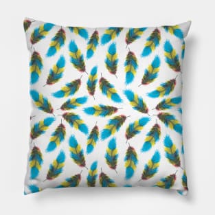 Blue and yellow watercolor feathers seamless pattern design Pillow