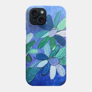 Cool Color Whimsical Daisies Acrylic / Mixed Media Painting Phone Case