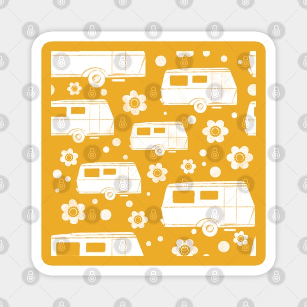 Vintage Caravan block print in mustard yellow and white Magnet by NattyDesigns