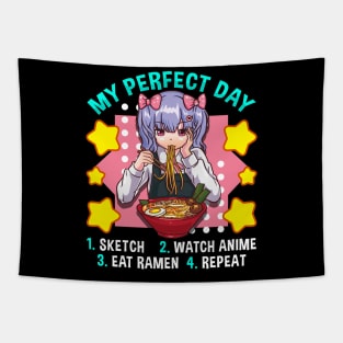 My Perfect Day Sketch Watch Anime Eat Ramen Repeat Tapestry