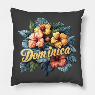 Dominica Tropical Floral (white Gold Lettering) Pillow