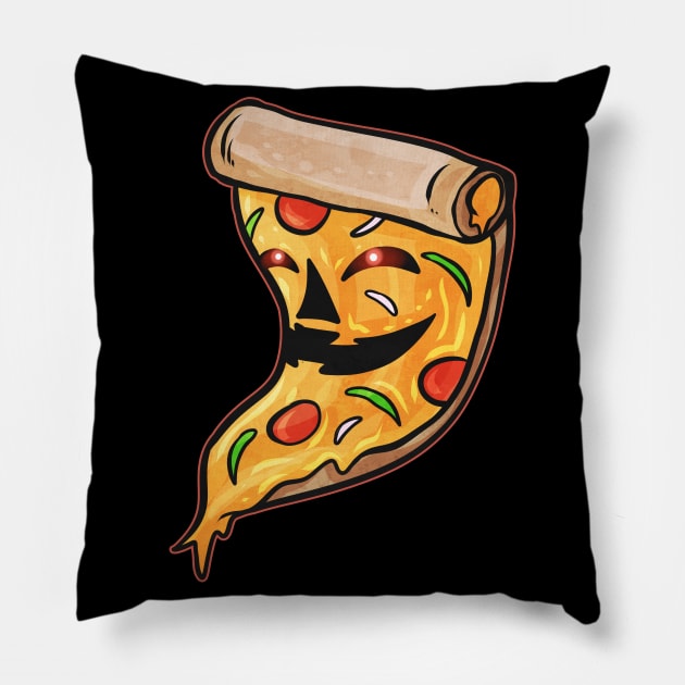 Evil Jack O Lantern Pizza Slice Halloween Pillow by SinBle