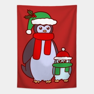 Mama and Baby Christmas Penguins Tapestry