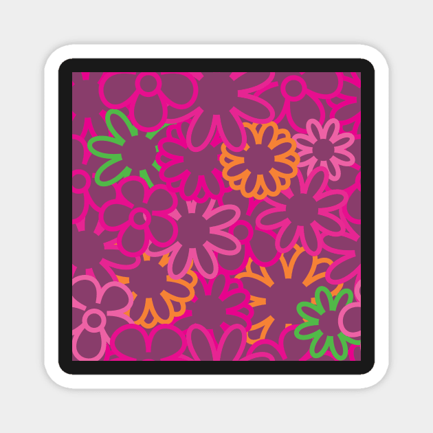 Hippie Floral Purple Bright Colors Overlap Seamless Pattern Version 4 Magnet by 2CreativeNomads