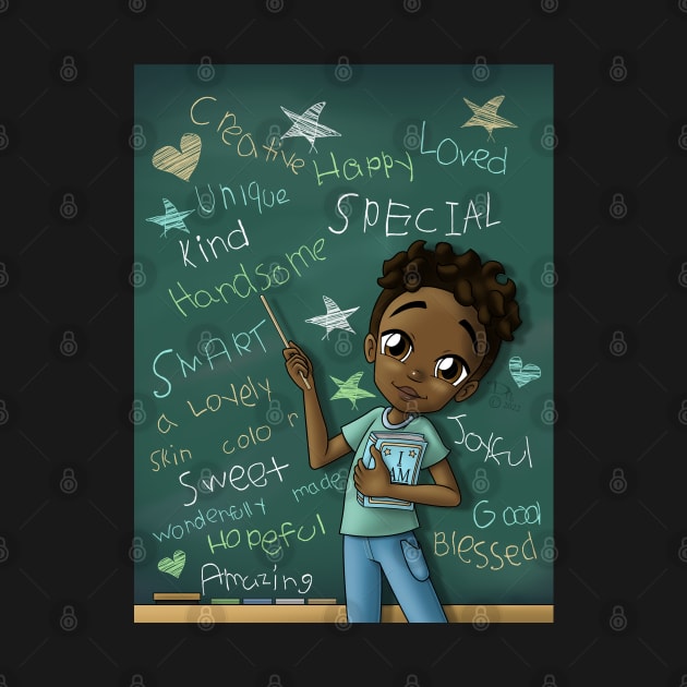 African American Boy Dark Brown and Positive Words by treasured-gift