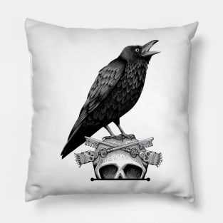 Black Crow, Skull and Cross Keys Pillow