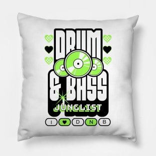 DRUM AND BASS  - 3 Records & Hearts lBlack/Lime) Pillow